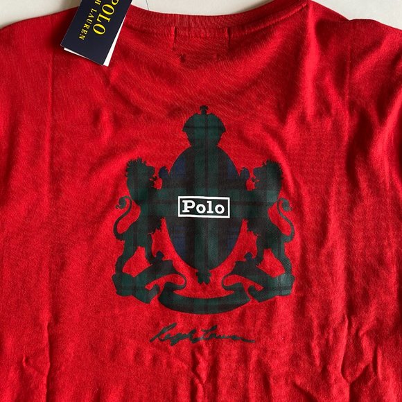 Polo Ralph Lauren Logo Custom Slim Fit Long Sleeve Graphic Crewneck T-Shirt Red - Picture 4 of 6